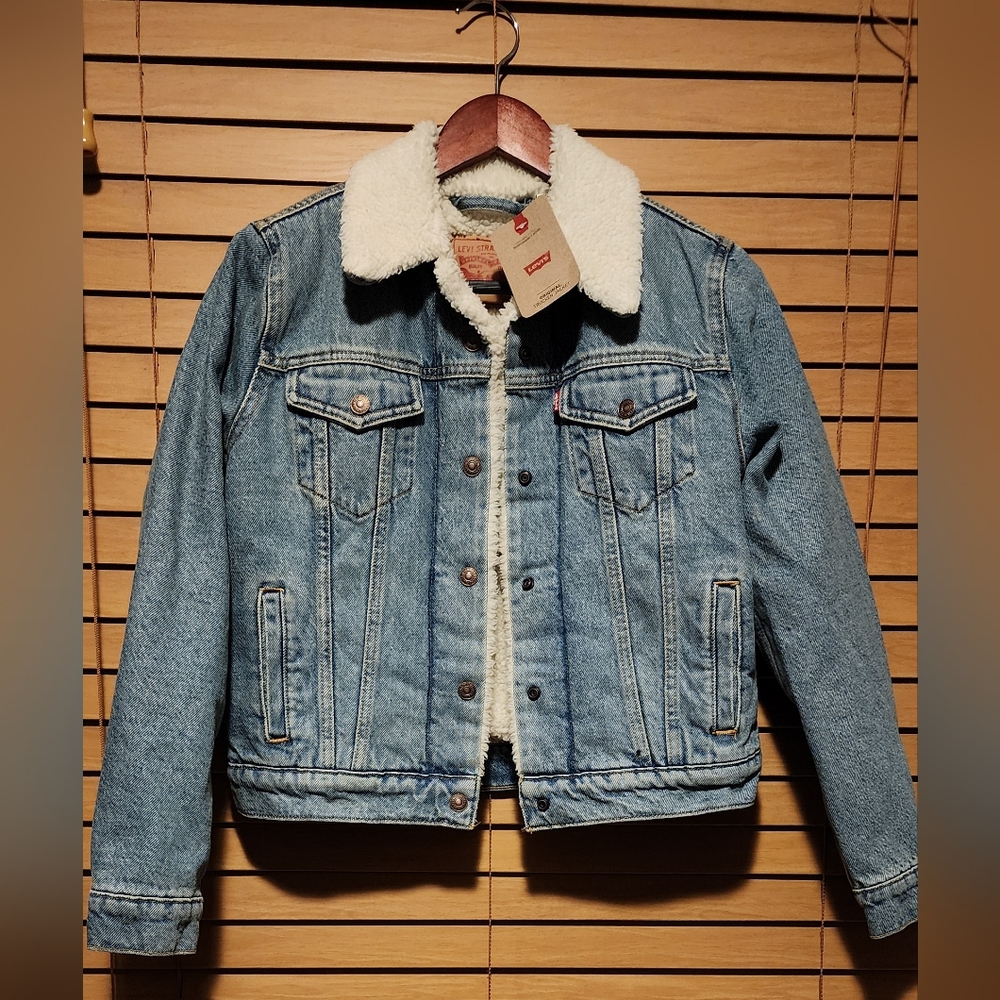 Levi's Blue Denim Sherpa Jacket - Picture 1 of 5